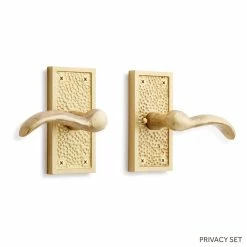 Signature Hardware Traeger Solid Brass Privacy Door Set with Dual Lever Handle in Satin Brass