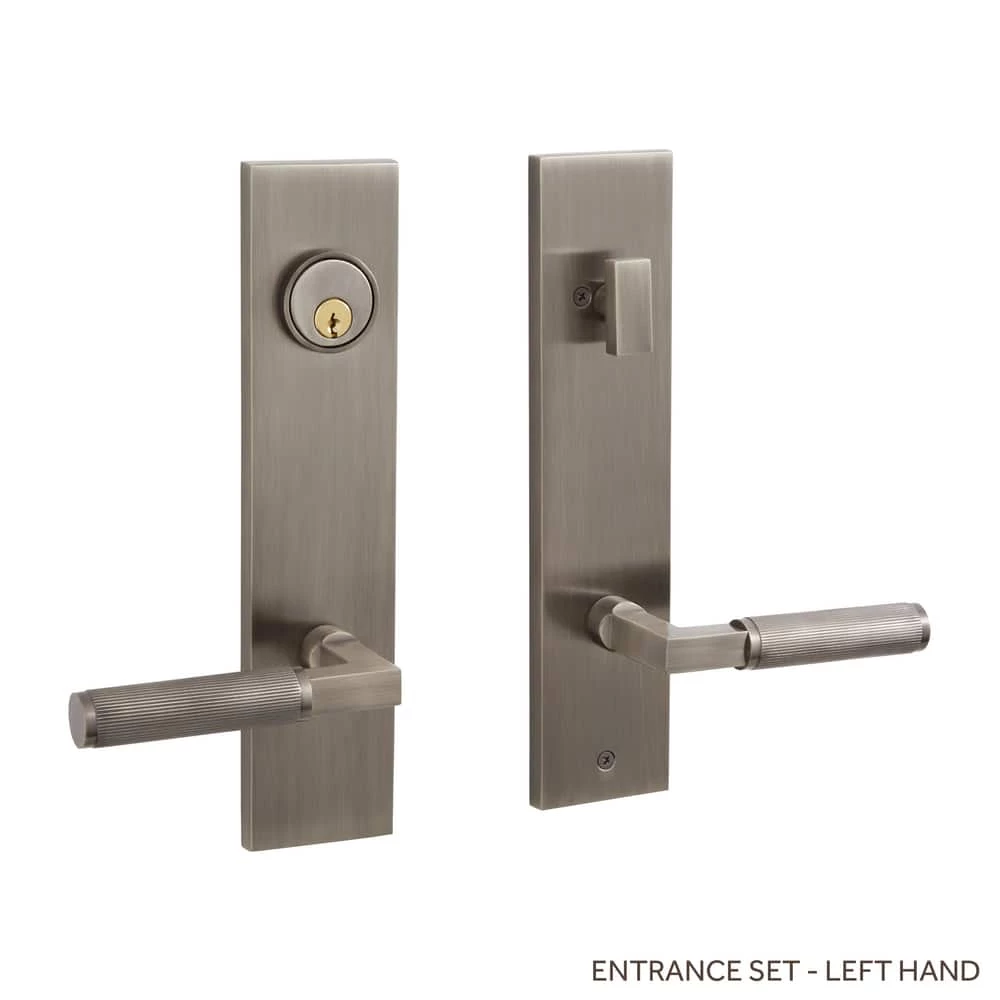 Signature Hardware Satcher Brass Handle Entrance Door Set Lever in Antique Nickel