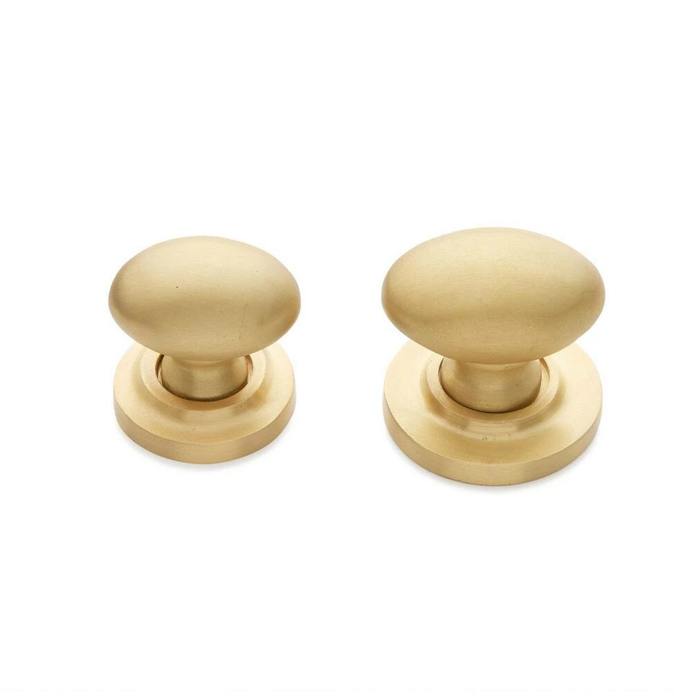 Signature Hardware 1-1/2 x 1-1/2 in. Brass Oval Knob with Beveled Round Base Plate in Satin Brass - Image 2