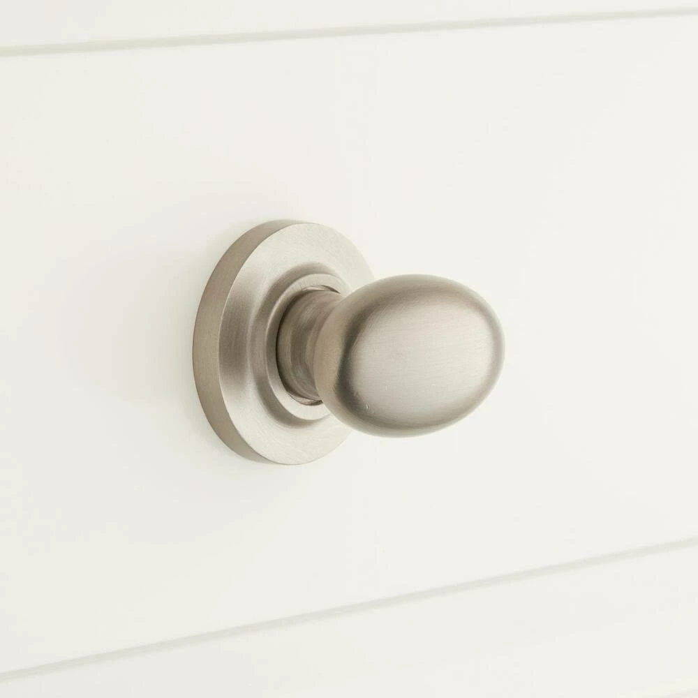 Signature Hardware 1-1/2 x 1-1/2 in. Brass Oval Knob with Beveled Round Base Plate in Satin Brass - Image 3