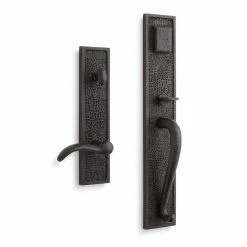 Signature Hardware Traeger 3-1/4 in. Lever Entrance Door Set Right Hand Entrance Set in Antique Pewter