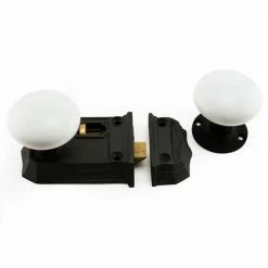 Signature Hardware Small Iron and Solid Brass Privacy Rim Lock with Right Hand Knob in Black Powder Coat