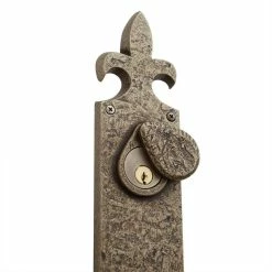 Signature Hardware Cousteau Brass Fleur de Lis Entrance Door Set with Lever Handle in Satin Brass