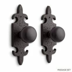 Signature Hardware Cousteau 8 in. Bronze Passage Door Set Knob 2-3/4 in. Backset in Antique Pewter