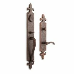 Signature Hardware Cousteau Brass Fleur de Lis Entrance Door Set with Lever Handle in Antique Brass