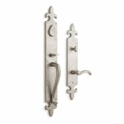 Signature Hardware Cousteau Brass Fleur de Lis Entrance Door Set with Lever Handle in Satin Brass