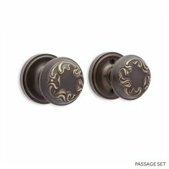 Signature Hardware Coline Brass Round Passage Plate and Knob Set in Antique Brass